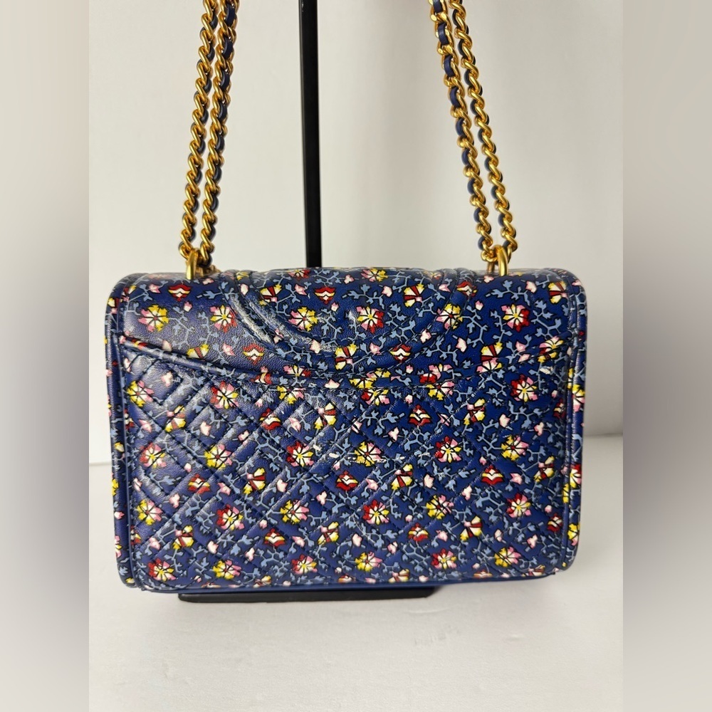 TORY BURCH FLEMING PRINTED SMALL CONVERTIBLE SHOULDER BAG BLUE WILD PANSY - Picture 7 of 16